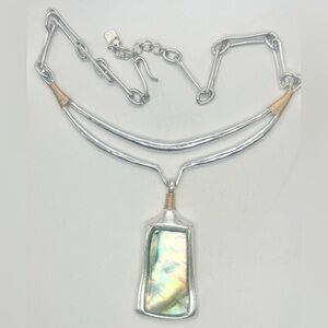 Robert Lee Morris Studio Silver Tone MOP Statement Bib Necklace Sculptural RLM